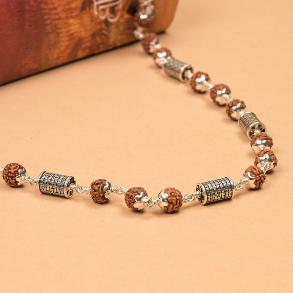 Rudraksha With Cylindrical Silver Beads Mala