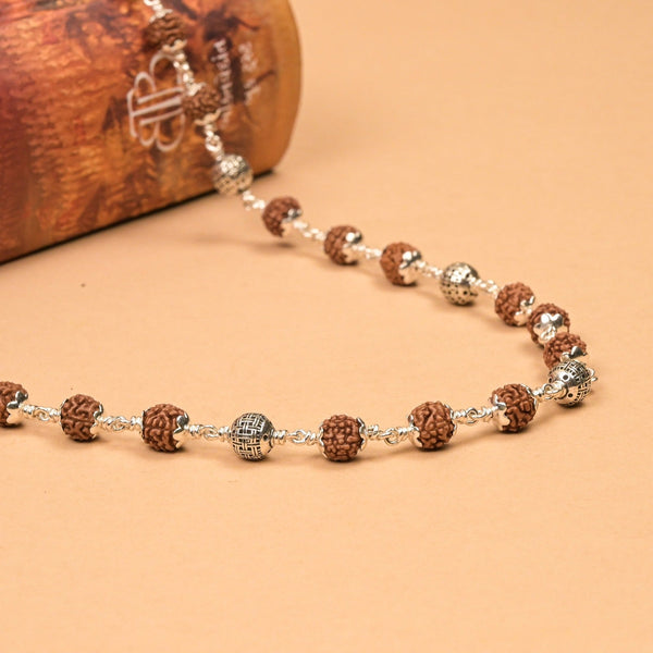 Rudraksha With Heavy Silver Beads Mala