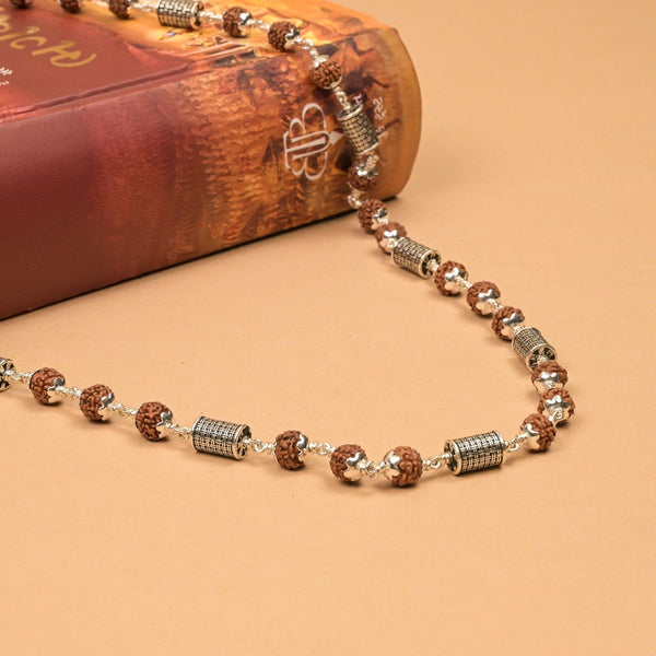 Rudraksha With Cylindrical Silver Beads Mala