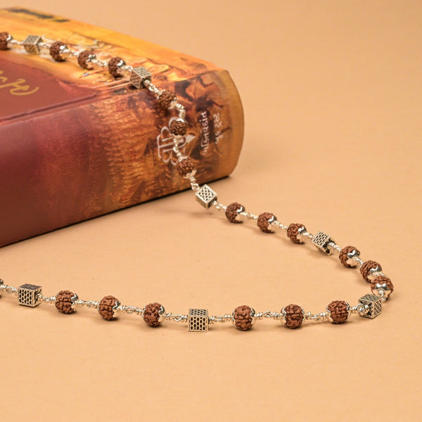 Rudraksha With Square Silver Beads Mala