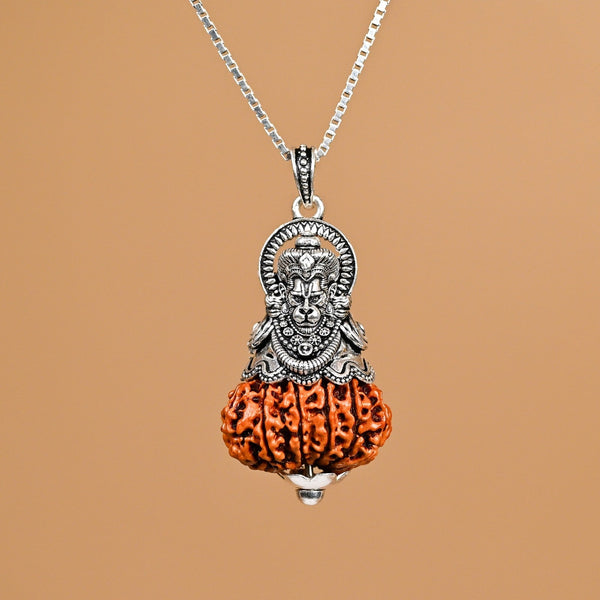 Hanuman Ji Silver Pendant with 11 Mukhi Nepali Rudraksha
