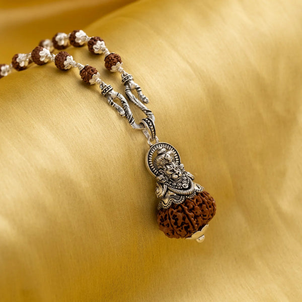 Hanuman Ji Silver Pendant with 11 Mukhi Nepali Rudraksha