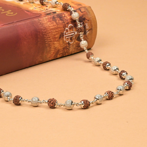 Rudraksha With CNC Silver Beads Spiritual Mala