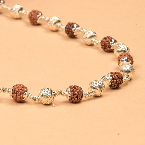 Rudraksha With CNC Silver Beads Mala