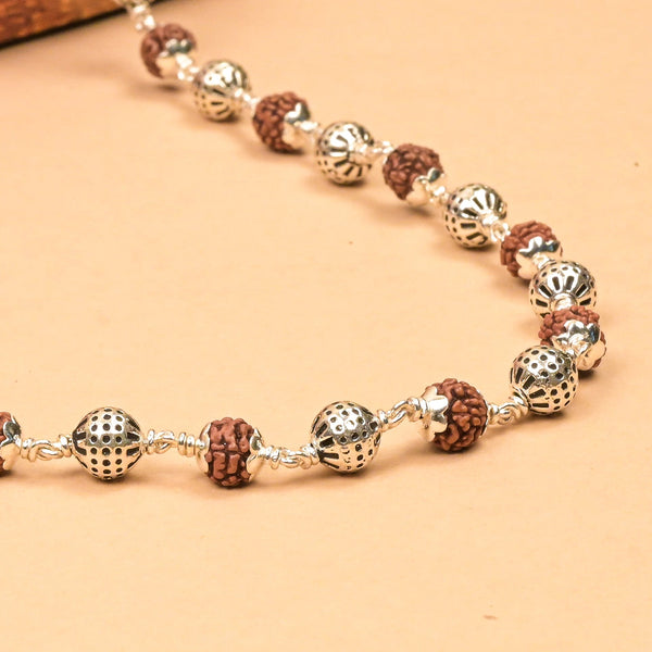 Rudraksha With Round Silver Beads Mala