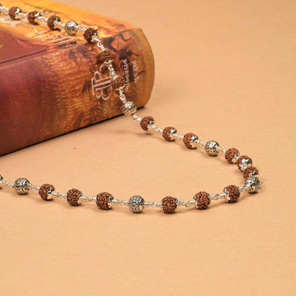 Rudraksha With Heavy Silver Beads Mala