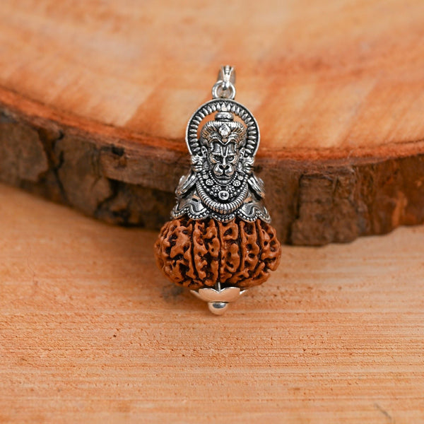 Hanuman Ji Silver Pendant with 11 Mukhi Nepali Rudraksha